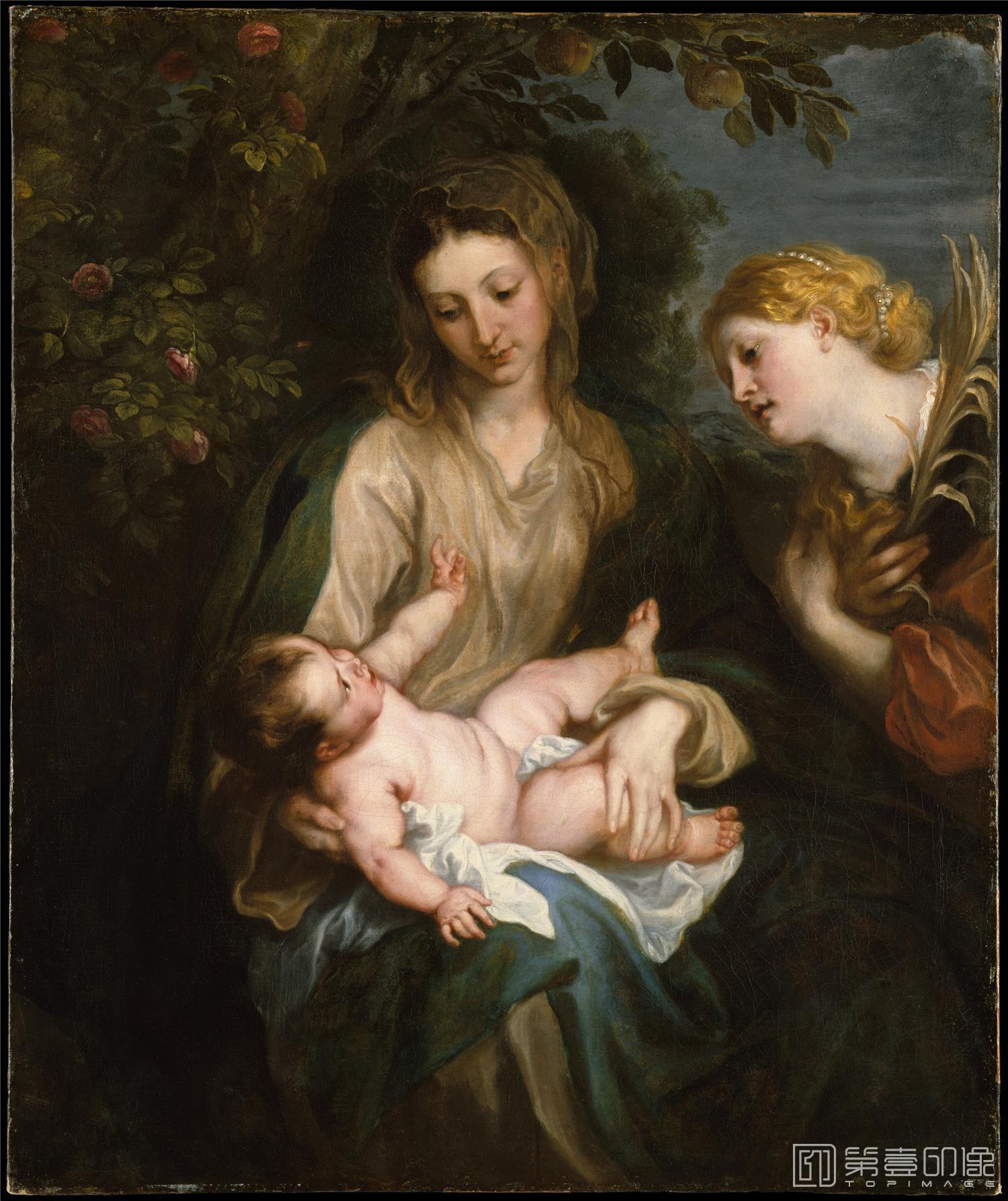 油画-美国纽约大都会美术馆油画藏画-Anthony van DyckVirgin and Child with Saint Catherine of Alexandria-0122
